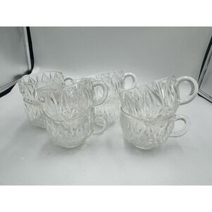 8 Piece Vintage Hazelware Williamsport Glass 6.5 Quart Punch Bowl Cups No Bowl